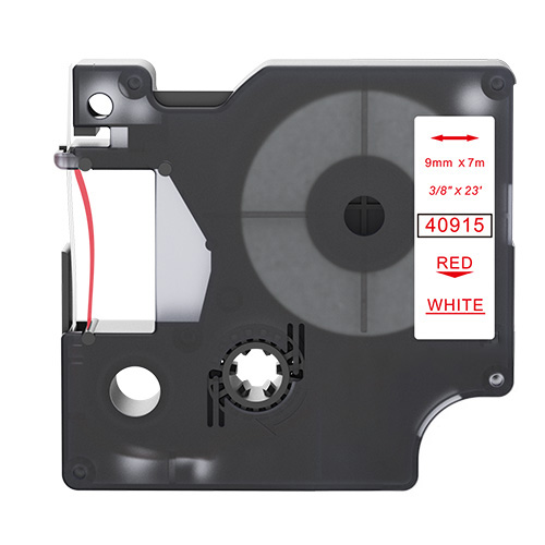 Dymo 40915 kompatibilis címkeszalag, fehér alapon piros, 9mm x 7m