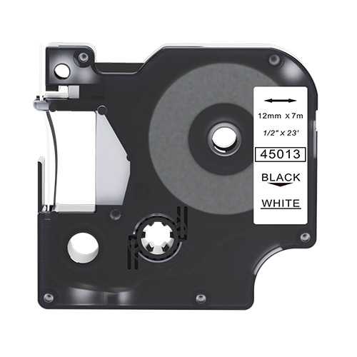 Dymo 45013 kompatibilis címkeszalag, fehér alapon fekete, 12mm x 7m