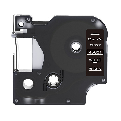Dymo 45021 kompatibilis címkeszalag, fekete alapon fehér, 12mm x 7m