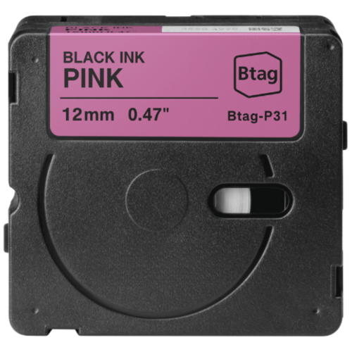 Brother Btag-P31 kompatibilis címkeszalag rózsaszín alapon fekete 12mm