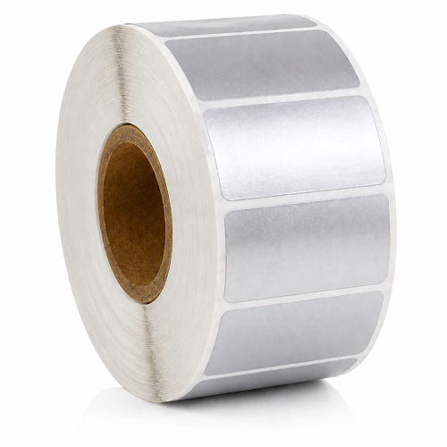 Hőcímkék ezüst, 51 x 25mm, Műanyag, 2580 címke, hőtranszfer